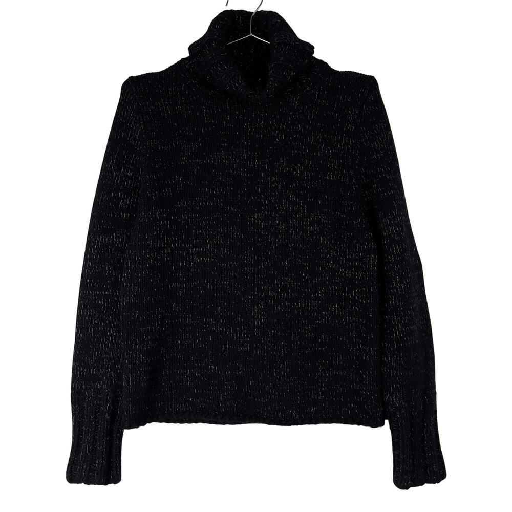VTG Y2K Gap Lambswool Angora Chunky Knit Black Silver Turtleneck Sweater Medium‎